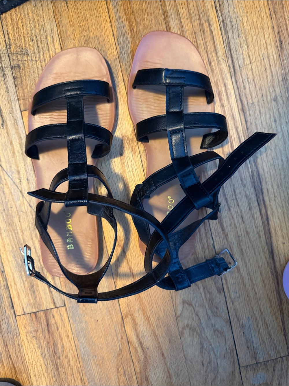 BAMBOO Black Strappy Gladiator Sandals